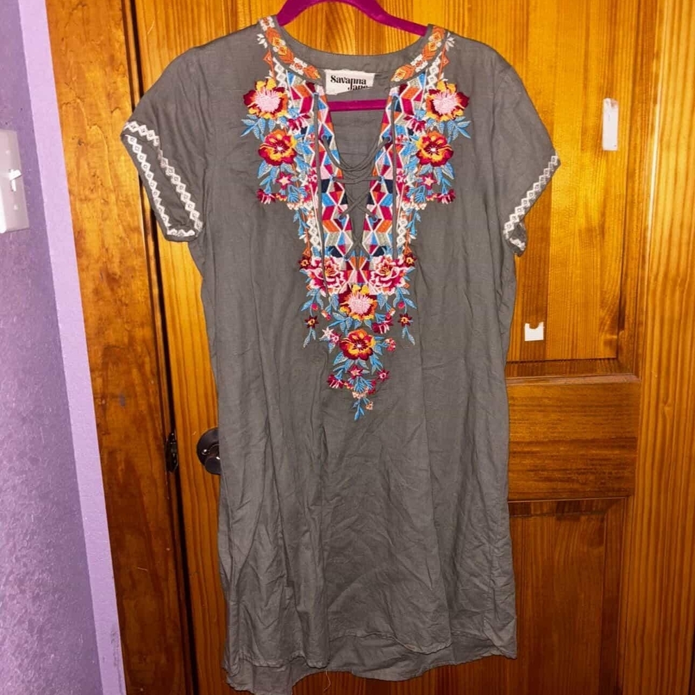 Savanna Jane Army Green Embroidered Dress